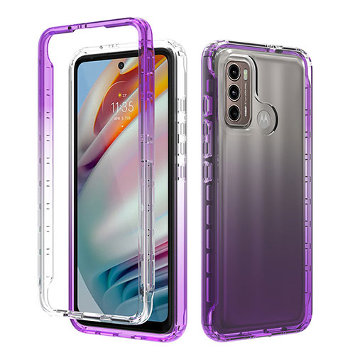 Ultra-thin Transparent Gel Gradient Soft Matte Finish Front and Back Case 360 Degrees Cover for Motorola Moto G60 Purple