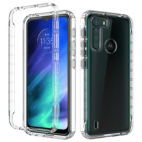 Ultra-thin Transparent Gel Gradient Soft Matte Finish Front and Back Case 360 Degrees Cover for Motorola Moto One Fusion Clear