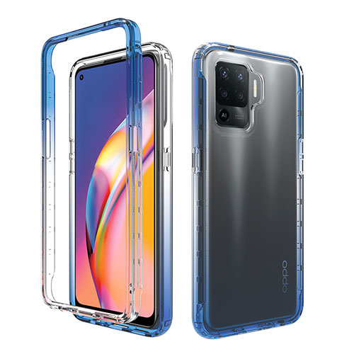 Ultra-thin Transparent Gel Gradient Soft Matte Finish Front and Back Case 360 Degrees Cover for Oppo F19 Pro Blue