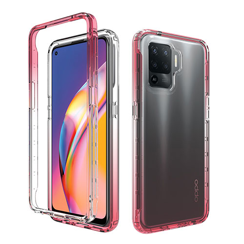 Ultra-thin Transparent Gel Gradient Soft Matte Finish Front and Back Case 360 Degrees Cover for Oppo F19 Pro Red