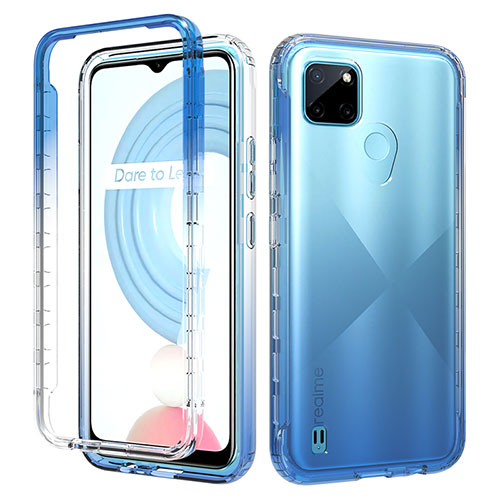 Ultra-thin Transparent Gel Gradient Soft Matte Finish Front and Back Case 360 Degrees Cover for Realme C21Y Blue