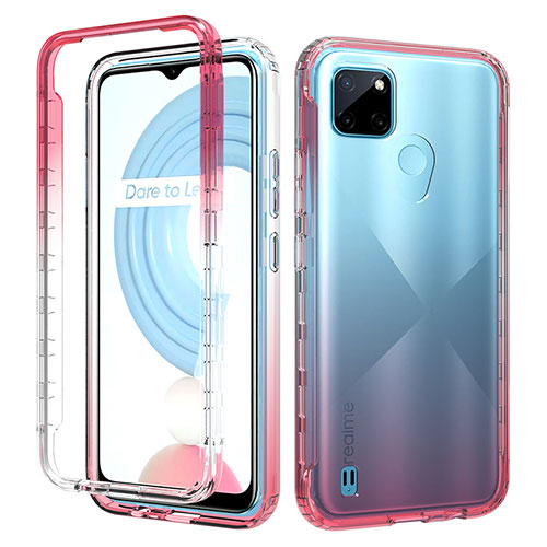 Ultra-thin Transparent Gel Gradient Soft Matte Finish Front and Back Case 360 Degrees Cover for Realme C25Y Red