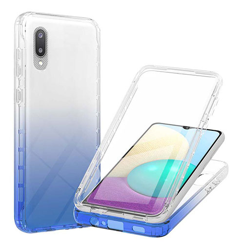 Ultra-thin Transparent Gel Gradient Soft Matte Finish Front and Back Case 360 Degrees Cover for Samsung Galaxy A02 Blue