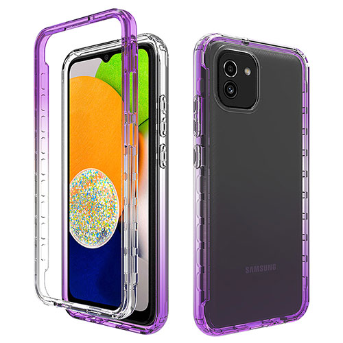 Ultra-thin Transparent Gel Gradient Soft Matte Finish Front and Back Case 360 Degrees Cover for Samsung Galaxy A03 Purple