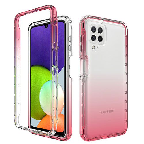 Ultra-thin Transparent Gel Gradient Soft Matte Finish Front and Back Case 360 Degrees Cover for Samsung Galaxy A22 4G Red