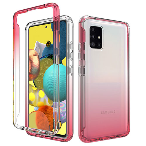 Ultra-thin Transparent Gel Gradient Soft Matte Finish Front and Back Case 360 Degrees Cover for Samsung Galaxy A51 4G Red