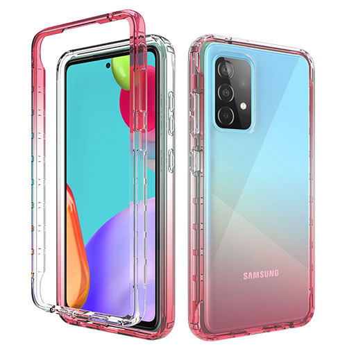 Ultra-thin Transparent Gel Gradient Soft Matte Finish Front and Back Case 360 Degrees Cover for Samsung Galaxy A52 4G Red