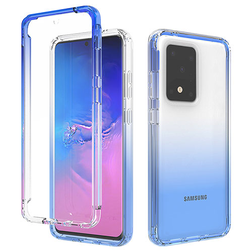 Ultra-thin Transparent Gel Gradient Soft Matte Finish Front and Back Case 360 Degrees Cover for Samsung Galaxy S20 Ultra 5G Blue