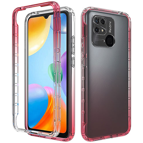 Ultra-thin Transparent Gel Gradient Soft Matte Finish Front and Back Case 360 Degrees Cover for Xiaomi Redmi 10 Power Red