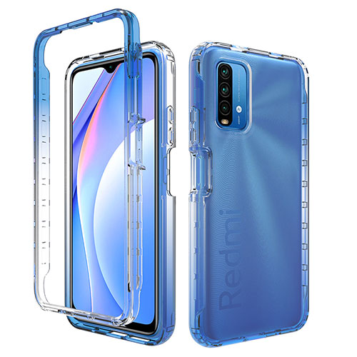 Ultra-thin Transparent Gel Gradient Soft Matte Finish Front and Back Case 360 Degrees Cover for Xiaomi Redmi 9T 4G Blue