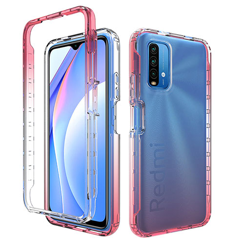 Ultra-thin Transparent Gel Gradient Soft Matte Finish Front and Back Case 360 Degrees Cover for Xiaomi Redmi 9T 4G Red