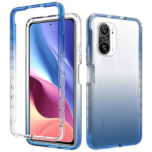 Ultra-thin Transparent Gel Gradient Soft Matte Finish Front and Back Case 360 Degrees Cover for Xiaomi Redmi K40 5G Blue