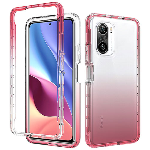 Ultra-thin Transparent Gel Gradient Soft Matte Finish Front and Back Case 360 Degrees Cover for Xiaomi Redmi K40 Pro 5G Red