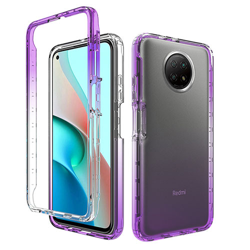 Ultra-thin Transparent Gel Gradient Soft Matte Finish Front and Back Case 360 Degrees Cover for Xiaomi Redmi Note 9T 5G Purple