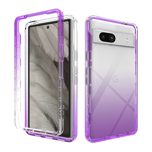 Ultra-thin Transparent Gel Gradient Soft Matte Finish Front and Back Case 360 Degrees Cover JX1 for Google Pixel 7a 5G Purple