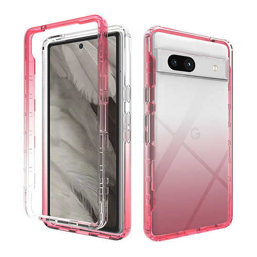 Ultra-thin Transparent Gel Gradient Soft Matte Finish Front and Back Case 360 Degrees Cover JX1 for Google Pixel 7a 5G Red