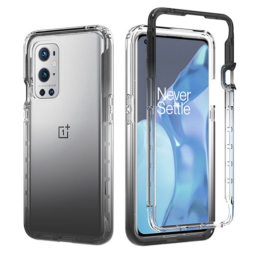 Ultra-thin Transparent Gel Gradient Soft Matte Finish Front and Back Case 360 Degrees Cover JX1 for OnePlus 9 Pro 5G Dark Gray