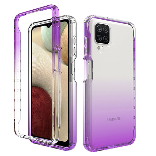 Ultra-thin Transparent Gel Gradient Soft Matte Finish Front and Back Case 360 Degrees Cover JX1 for Samsung Galaxy A12 Nacho Purple