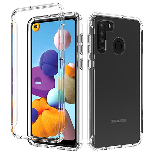 Ultra-thin Transparent Gel Gradient Soft Matte Finish Front and Back Case 360 Degrees Cover JX1 for Samsung Galaxy A21s Clear