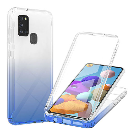Ultra-thin Transparent Gel Gradient Soft Matte Finish Front and Back Case 360 Degrees Cover YB1 for Samsung Galaxy A21s Blue