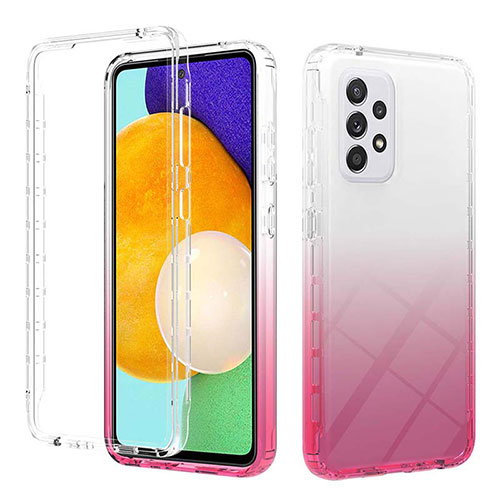 Ultra-thin Transparent Gel Gradient Soft Matte Finish Front and Back Case 360 Degrees Cover ZJ2 for Samsung Galaxy A52 4G Pink