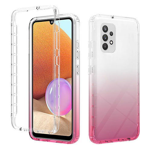 Ultra-thin Transparent Gel Gradient Soft Matte Finish Front and Back Case 360 Degrees Cover ZJ2 for Samsung Galaxy M32 5G Pink