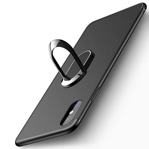 Ultra-thin Transparent Gel Soft Case with Finger Ring Stand for Apple iPhone Xs Black