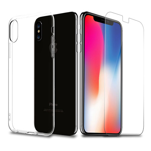 Ultra-thin Transparent Gel Soft Case with Screen Protector for Apple iPhone X Clear