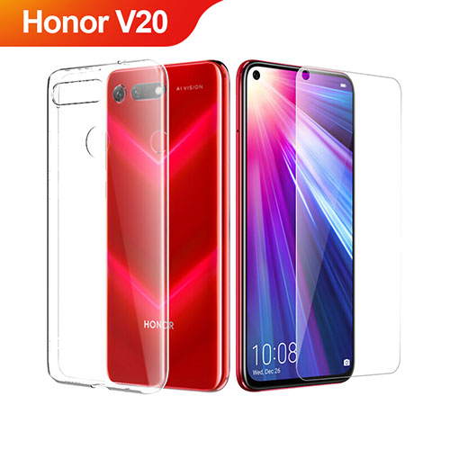 Ultra-thin Transparent Gel Soft Case with Screen Protector for Huawei Honor V20 Clear