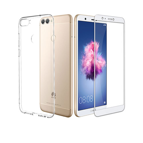 Ultra-thin Transparent Gel Soft Case with Screen Protector for Huawei P Smart White