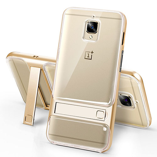 Ultra-thin Transparent Gel Soft Case with Stand for OnePlus 3 Gold