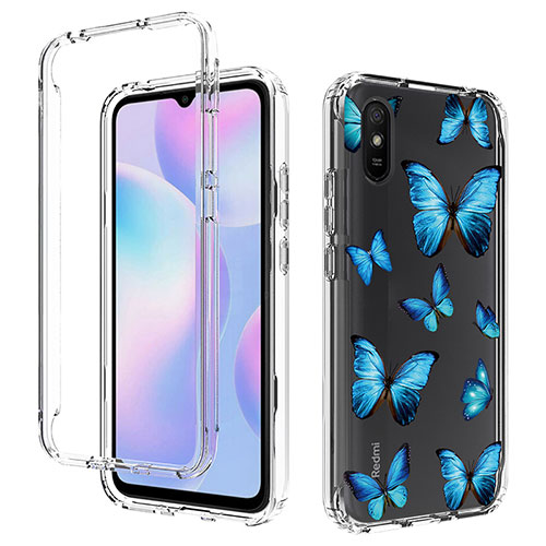 Ultra-thin Transparent Gel Soft Matte Finish Front and Back Case 360 Degrees Cover for Xiaomi Redmi 9A Blue
