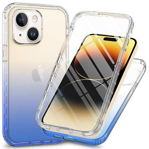 Ultra-thin Transparent Gel Soft Matte Finish Front and Back Case 360 Degrees Cover ZJ1 for Apple iPhone 13 Blue