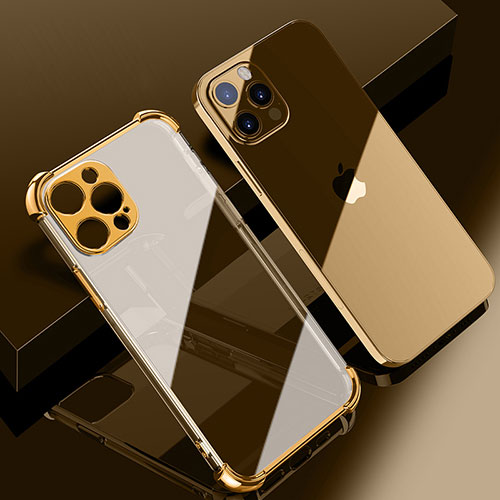 Ultra-thin Transparent TPU Soft Case Cover H06 for Apple iPhone 15 Pro Max Gold