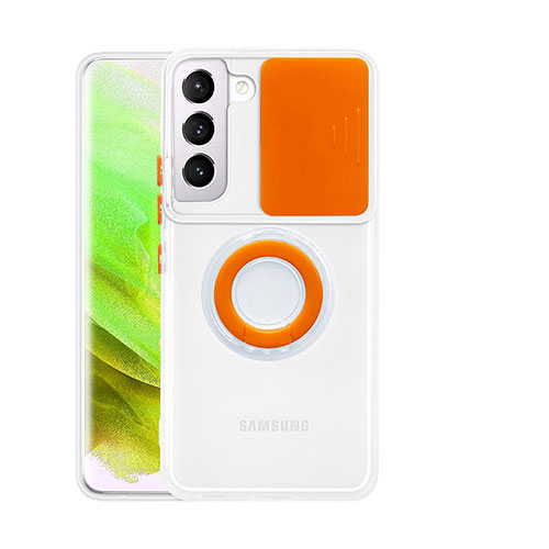 Ultra-thin Transparent TPU Soft Case Cover with Finger Ring Stand A01 for Samsung Galaxy S21 5G Orange