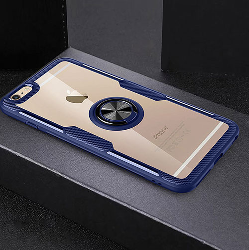 Ultra-thin Transparent TPU Soft Case Cover with Finger Ring Stand S01 for Apple iPhone 6 Plus Blue