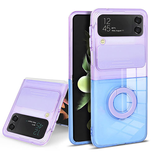 Ultra-thin Transparent TPU Soft Case Cover with Finger Ring Stand S02 for Samsung Galaxy Z Flip3 5G Purple