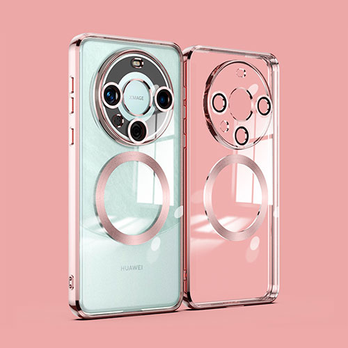 Ultra-thin Transparent TPU Soft Case Cover with Mag-Safe Magnetic P01 for Huawei Mate 60 Pro Rose Gold