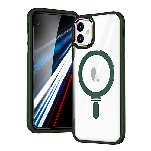 Ultra-thin Transparent TPU Soft Case Cover with Mag-Safe Magnetic SD1 for Apple iPhone 12 Green