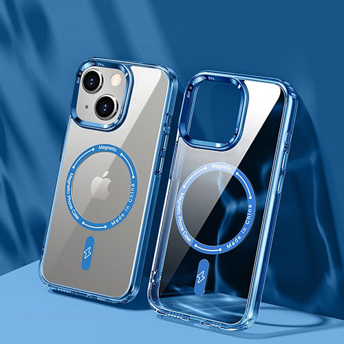 Ultra-thin Transparent TPU Soft Case Cover with Mag-Safe Magnetic TB1 for Apple iPhone 13 Blue