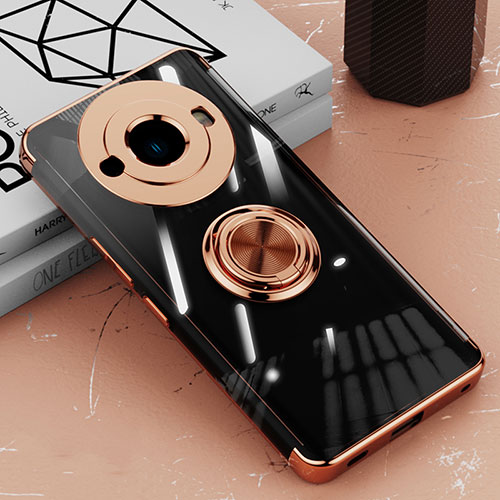 Ultra-thin Transparent TPU Soft Case Cover with Magnetic Finger Ring Stand AN1 for Sharp Aquos R8 Pro Rose Gold