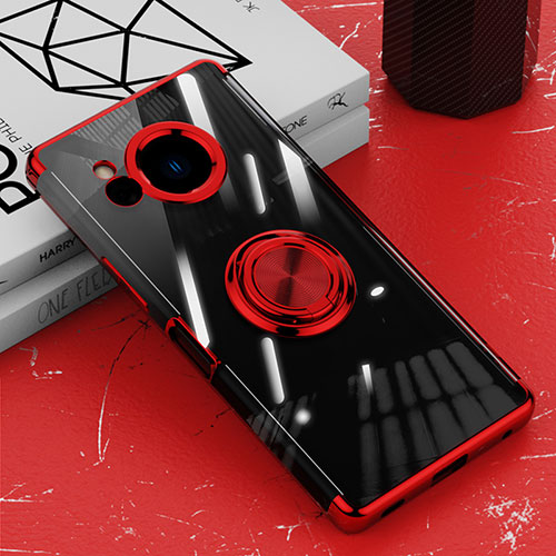 Ultra-thin Transparent TPU Soft Case Cover with Magnetic Finger Ring Stand AN1 for Sharp Aquos R8 Red