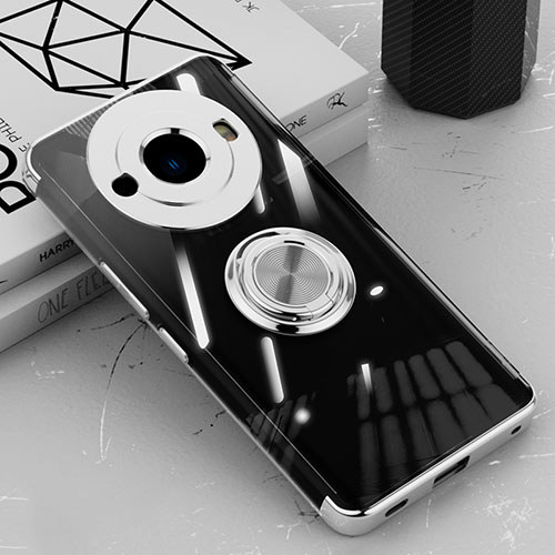 Ultra-thin Transparent TPU Soft Case Cover with Magnetic Finger Ring Stand AN1 for Sharp Aquos R8s Pro Silver