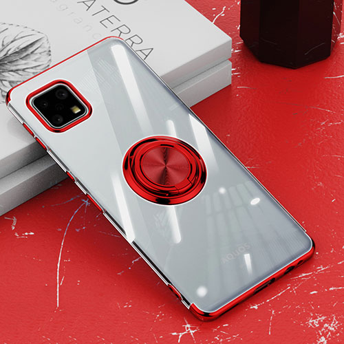 Ultra-thin Transparent TPU Soft Case Cover with Magnetic Finger Ring Stand AN1 for Sharp Aquos Sense6s Red