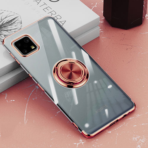 Ultra-thin Transparent TPU Soft Case Cover with Magnetic Finger Ring Stand AN1 for Sharp Aquos Sense6s Rose Gold