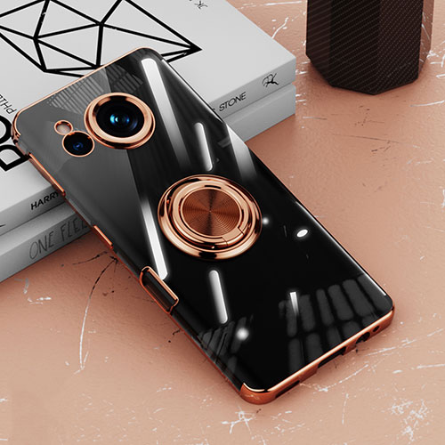 Ultra-thin Transparent TPU Soft Case Cover with Magnetic Finger Ring Stand AN1 for Sharp Aquos Sense7 Rose Gold