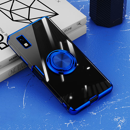 Ultra-thin Transparent TPU Soft Case Cover with Magnetic Finger Ring Stand AN1 for Sharp Aquos wish Blue