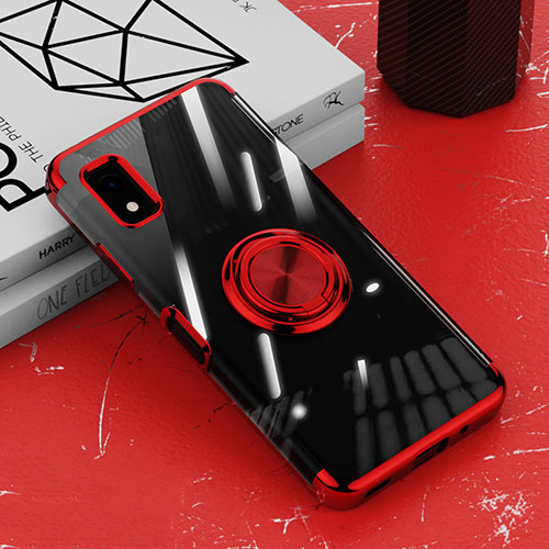 Ultra-thin Transparent TPU Soft Case Cover with Magnetic Finger Ring Stand AN1 for Sharp Aquos wish3 Red
