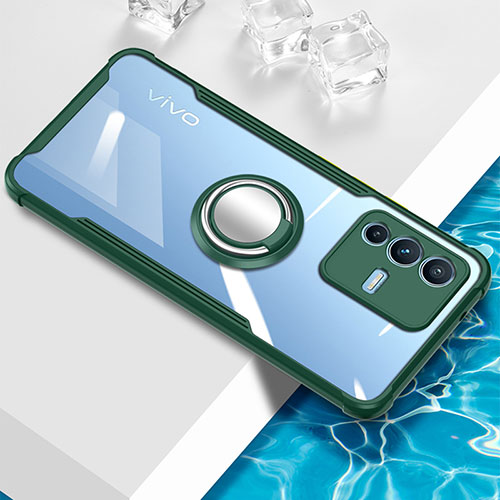 Ultra-thin Transparent TPU Soft Case Cover with Magnetic Finger Ring Stand BH1 for Vivo V23 Pro 5G Green