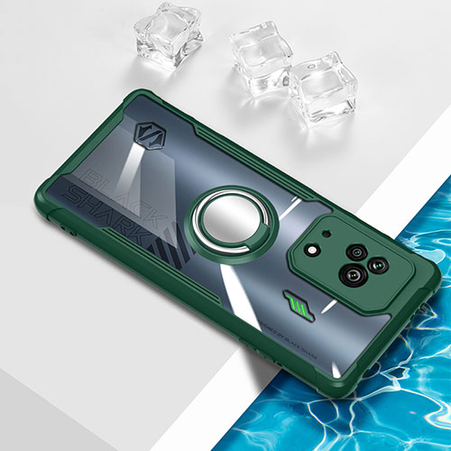 Ultra-thin Transparent TPU Soft Case Cover with Magnetic Finger Ring Stand BH1 for Xiaomi Black Shark 5 5G Green